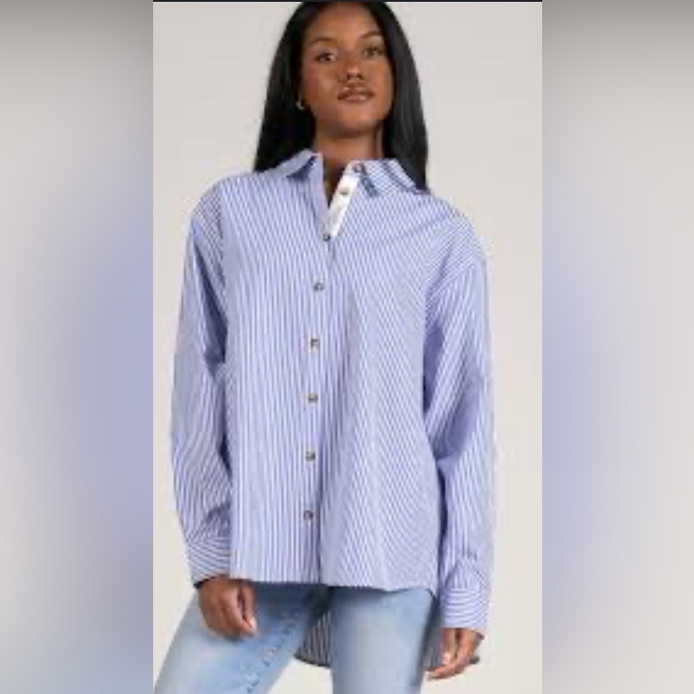 Elan Blue and White Striped Women's Top